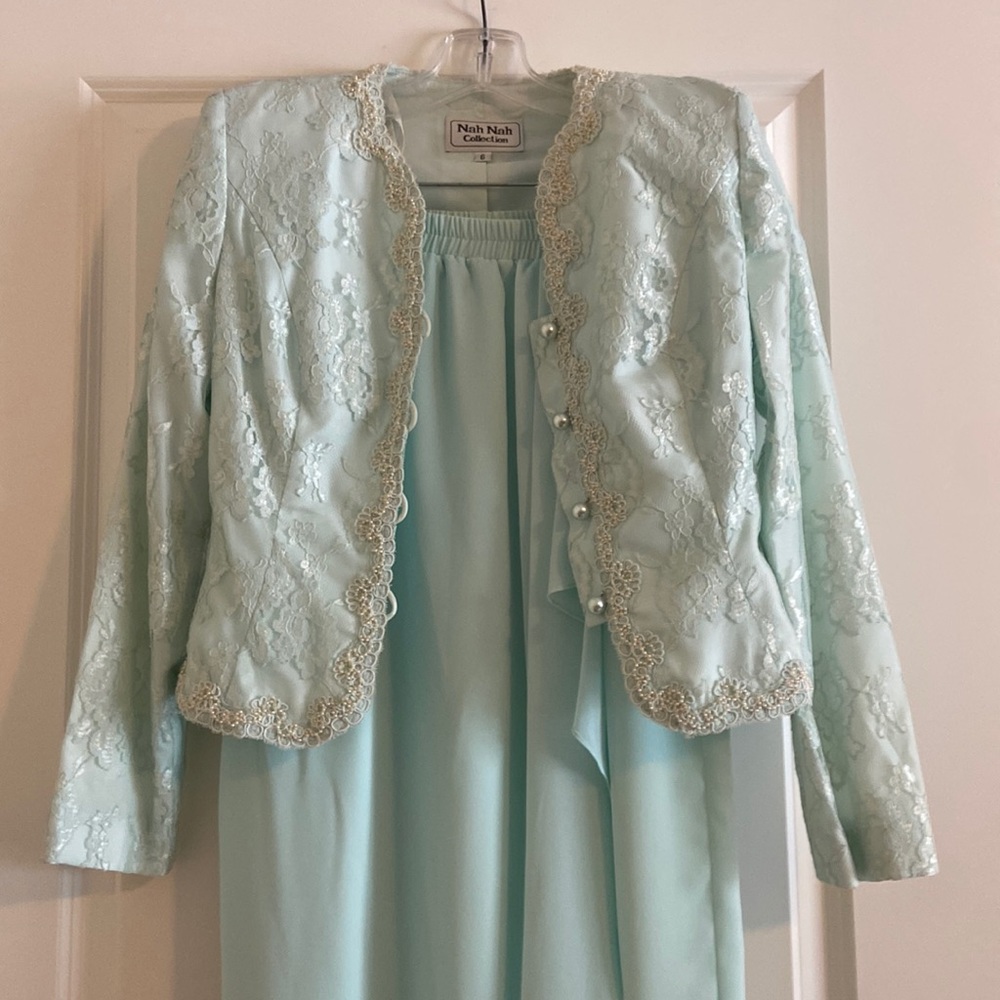 Nah Nah Collection Two Piece Teal Maxi Formal Skirt with Decorated Jacket